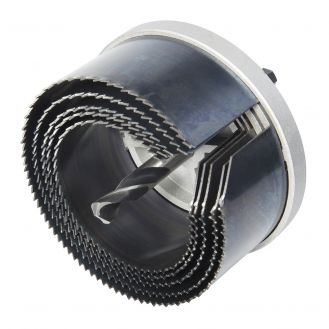 Set carote standard Wolfcraft 8918000, cu 5 carote cu diametre multiple: 68, 74, 80, 90, 100 mm, adancime de taiere 38 mm, tija hexagonala

