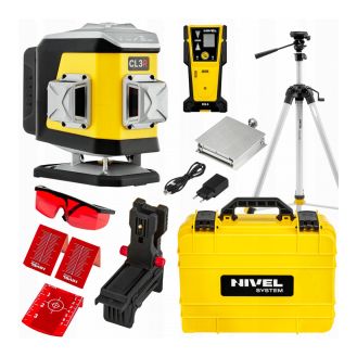 Set nivela laser cu linii 3 x 360° Nivel System CL3R SET SJJM1EX CLS5, fascicul rosu, 30/70m, acumulator 3,7 V, geanta transport, trepied 1,82 m, senzor CLS-5