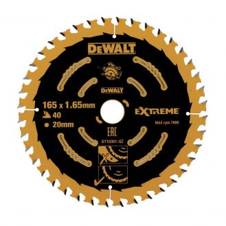 Disc Dewalt DT10301 pentru fierastrau circular, D 165x20x1.65 mm, 40 dinti, pentru taiere fina in lemn, seria Extreme