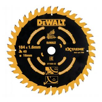 Disc Dewalt DT1668 pentru fierastrau circular, D 184x16x1.6 mm, 40 dinti, pentru taiere fina, seria Extreme