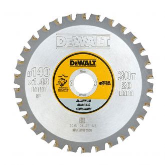 Disc Dewalt DT1910 pentru fierastrau circular, D 140x20x1.49 mm, 30 dinti, pentru taiere aluminiu