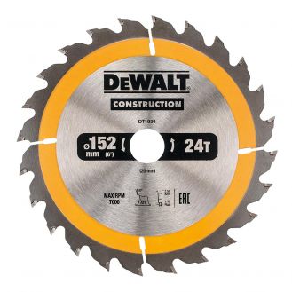 Disc Dewalt DT1930 pentru fierastrau circular, D 152x20x2.4 mm, 24 dinti, pentru taiere fina, seria Dewalt Construction
