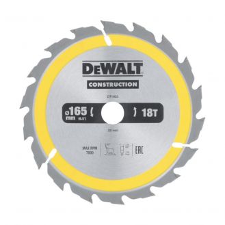 Disc Dewalt DT1933 pentru fierastrau circular, D 165x20x2.4 mm, 18 dinti, pentru taiere rapida, seria Dewalt Construction