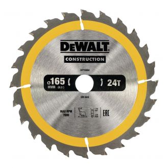 Disc Dewalt DT1934 pentru fierastrau circular, D 165x20x1.8 mm, 24 dinti, pentru taiere generala lemn, seria Dewalt Construction
