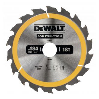 Disc Dewalt DT1941 pentru fierastrau circular, D 184x30x2.6 mm, 18 dinti, pentru taiere fina, seria Dewalt Construction