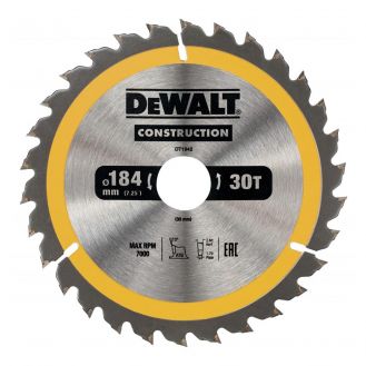 Disc Dewalt DT1942 pentru fierastrau circular, D 184x30x2.6 mm, 30 dinti, pentru utilizare universala, seria Dewalt Construction