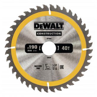 Disc Dewalt DT1945 pentru fierastrau circular, D 190x30x2.6 mm, 40 dinti, pentru utilizare universala, seria Dewalt Construction