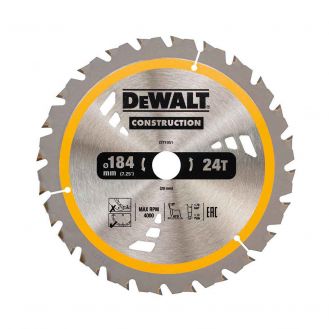 Disc Dewalt DT1951 pentru fierastrau circular, D 184x20x1.8 mm, 24 dinti, pentru taiere universala, seria Dewalt Construction