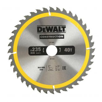 Disc Dewalt DT1955 pentru fierastrau circular, D 235x30x2.6 mm, 40 dinti, pentru taiere universala, seria Dewalt Construction