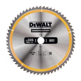 Disc Dewalt DT1960 pentru fierastrau circular, D 305x30x3.0 mm, 60 dinti, pentru taiere universala, seria Dewalt Construction