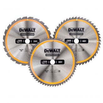 Set 3 discuri Dewalt DT1964 pentru fierastrau circular, D 305 x 30 x 3.0 mm, 24 / 48 / 60 dinti, seria Dewalt Construction