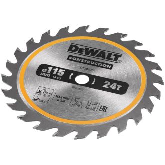 Disc Dewalt DT20420 pentru fierastrau circular, D 115x9.5x1.5 mm, 24 dinti, pentru lemn cu cuie, seria Dewalt Construction
