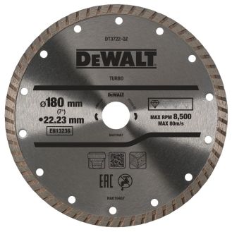 Disc diamantat Dewalt DT3722, D 180x22.23x2.4 mm, taieri rapide si curate in zidarie, beton si tigla