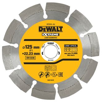 Disc diamantat Dewalt DT3741, D 125x22.23x2.0 mm, taieri in materiale de constructie standard