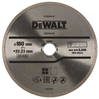 Disc diamantat Dewalt DT40206, D 180x22.23x1.6 mm, pentru debitare materiale ceramice