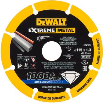 Disc diamantat segmentat Dewalt DT40251, 115x22.3x1.3 mm, pentru metal