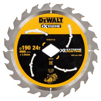 Disc Dewalt DT40270 pentru fierastrau circular, D 190x1.5 mm, 24 dinti, pentru utilizare universala, seria Extreme Runtime