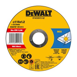 Set 10 discuri abrazive DeWalt DT42335TZ, pentru debitat inox, 115 x 1.2 mm