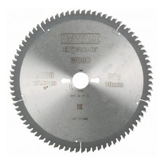 Disc Dewalt DT4280 pentru fierastrau circular, D 260x30x2.6 mm, 80 dinti, pentru taiere aluminiu, seria Extreme