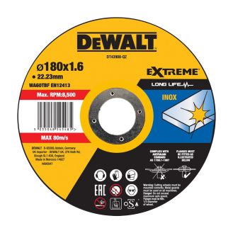 Disc abraziv DeWalt DT43908, pentru debitat inox, 180 x 1.6 mm