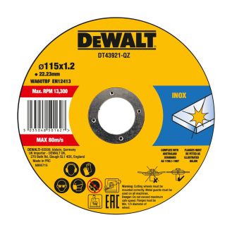 Set 10 discuri abrazive DeWalt DT43921, pentru debitat inox, 115 x 1.2 mm