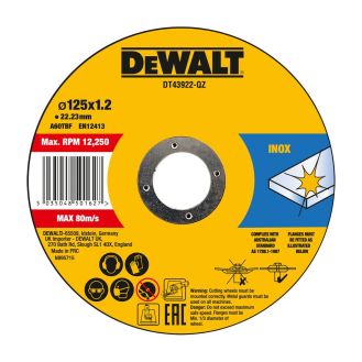 Set 10 discuri abrazive DeWalt DT43922, pentru debitat inox, 125 x 1.2 mm