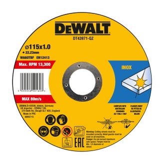 Set 10 discuri abrazive DeWalt DT43971, pentru debitat inox, 115 x 1.0 mm
