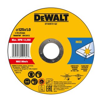 Set 10 discuri abrazive DeWalt DT43972, pentru debitat metale feroase si neferoase, 125 x 1.0 mm
