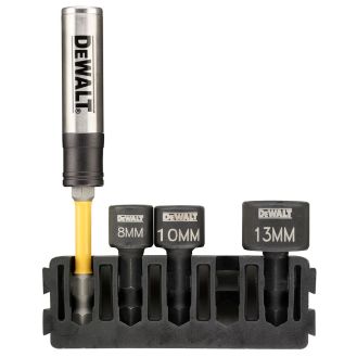Set 4 piese de insurubat DeWALT DT70826, 8/10/13 mm, adaptor magnetic, in suport de plastic