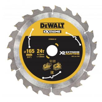 Disc Dewalt DT99560 pentru fierastrau circular, D 165x20x1.76 mm, 24 dinti, pentru utilizare universala, seria Extreme Runtime