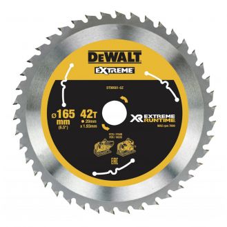 Disc Dewalt DT99561 pentru fierastrau circular, D 165x20x1.93 mm, 42 dinti, pentru taiere fina, seria Extreme Runtime