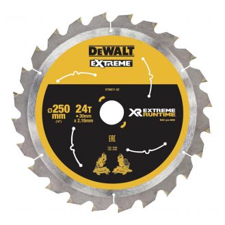 Disc Dewalt DT99571 pentru fierastrau circular, D 250x30x2.16 mm, 24 dinti, pentru taiere universala, seria Extreme Runtime