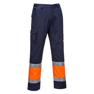 Pantaloni Hi-Vis in doua tonuri Portwest Combat E049ONRXXL, culoare portocaliu bleumarin, marime XXL, talie normala