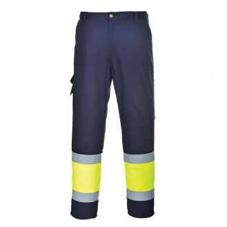 Pantaloni Hi-Vis in doua tonuri Portwest Combat E049YNRXXL, culoare galben bleumarin, marime XXL, talie normala