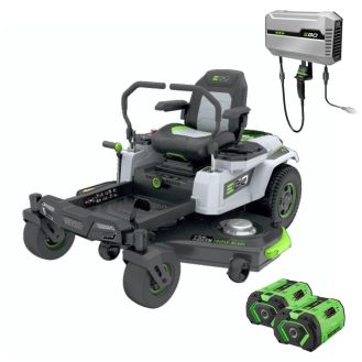 Set tractor de tuns iarba  Ego Power ZT5201E-L, cu 2 acumulatori, 56 V/10.0 Ah, 132 cm