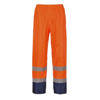 Pantaloni de ploaie Hi-Vis Portwest Classic Contrast H444ONRXXXL, culoare portocaliu bleumarin, marime XXXL, talie normala