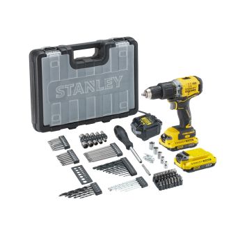 Masina de gaurit si insurubat cu percutie Stanley Fatmax V20 SFMCD715D2A, maxim 60 Nm, cu 2 acumulatori 18V / 2.0 Ah, incarcator, 100 accesorii