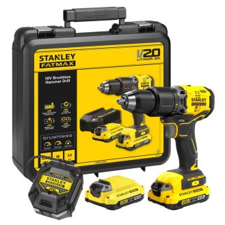Masina de gaurit si insurubat cu percutie Stanley Fatmax V20 SFMCD715D2K, maxim 60 Nm, cu 2 acumulatori 18V / 2.0 Ah, incarcator, valiza transport