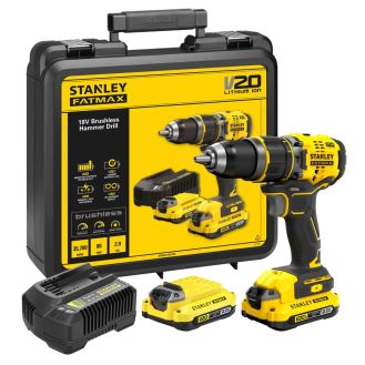 Masina de gaurit si insurubat cu percutie Stanley Fatmax V20 SFMCD721D2K, maxim 80 Nm, cu 2 acumulatori 18V / 2.0 Ah, incarcator, valiza transport