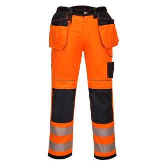 Pantaloni de lucru cu buzunare Hi-Vis Portwest T501OBR48, culoare portocaliu negru, marime 48, talie normala