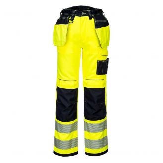 Pantaloni de lucru cu buzunare Hi-Vis Portwest T501YBR34, culoare galben negru, marime 34, talie normala