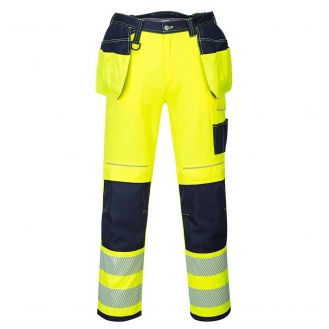 Pantaloni de lucru cu buzunare Hi-Vis Portwest T501YNS42, culoare galben bleumarin, marime 42, talie joasa