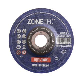 Disc abraziv premium Zonetec, ZA231I1250.822, pentru debitat otel / otel inox, centru depresat, 125X0.8X22.23 mm