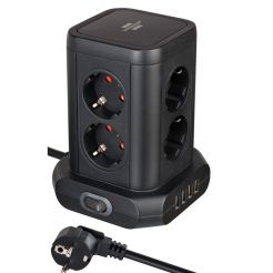 Prelungitor tip turn Brennenstuhl 1153560000, 2.0 m, negru, 3x1.5 mmp, 8 posturi, 4 porturi USB