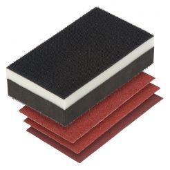 Set slefuire Wolfcraft 2892000, slefuitor manual 125x70x35 mm material spongios + 3 benzi de slefuire