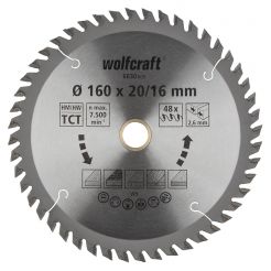 Panza pentru fierastrau circular Wolfcraft 6630000, diametru 160 mm, diametru interior disc 20, 16 mm, latime taiere 2.6 mm, 48 dinti, seria orange.