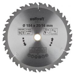Panza pentru fierastrau circular Wolfcraft 6646000, diametru 184 mm, diametru interior disc 20, 16 mm, latime taiere 2.4 mm, 22 dinti, seria maro.