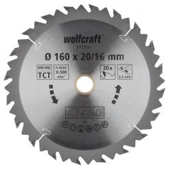 Panza pentru fierastrau circular Wolfcraft 6733000, diametru 160 mm, diametru interior disc 20 mm, latime taiere 2.4 mm, 20 dinti, seria maro.