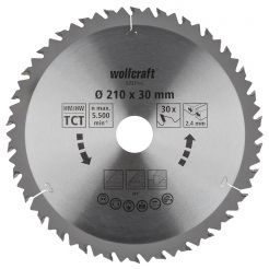 Panza pentru fierastrau circular Wolfcraft 6737000, diametru 210 mm, diametru interior disc 30 mm, latime taiere 2.4 mm, 30 dinti, seria maro.