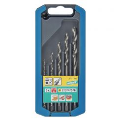 Set 5 burghie pentru metal Wolfcraft 7121000, HSS, cu tija hexagonala, 2, 3, 4, 5, 6 mm, in cutie glisanta de plastic
